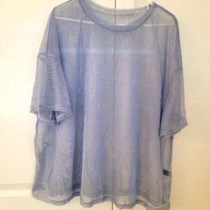 Sheer Shimmer Blueish Shirt - Shein Curve 3X